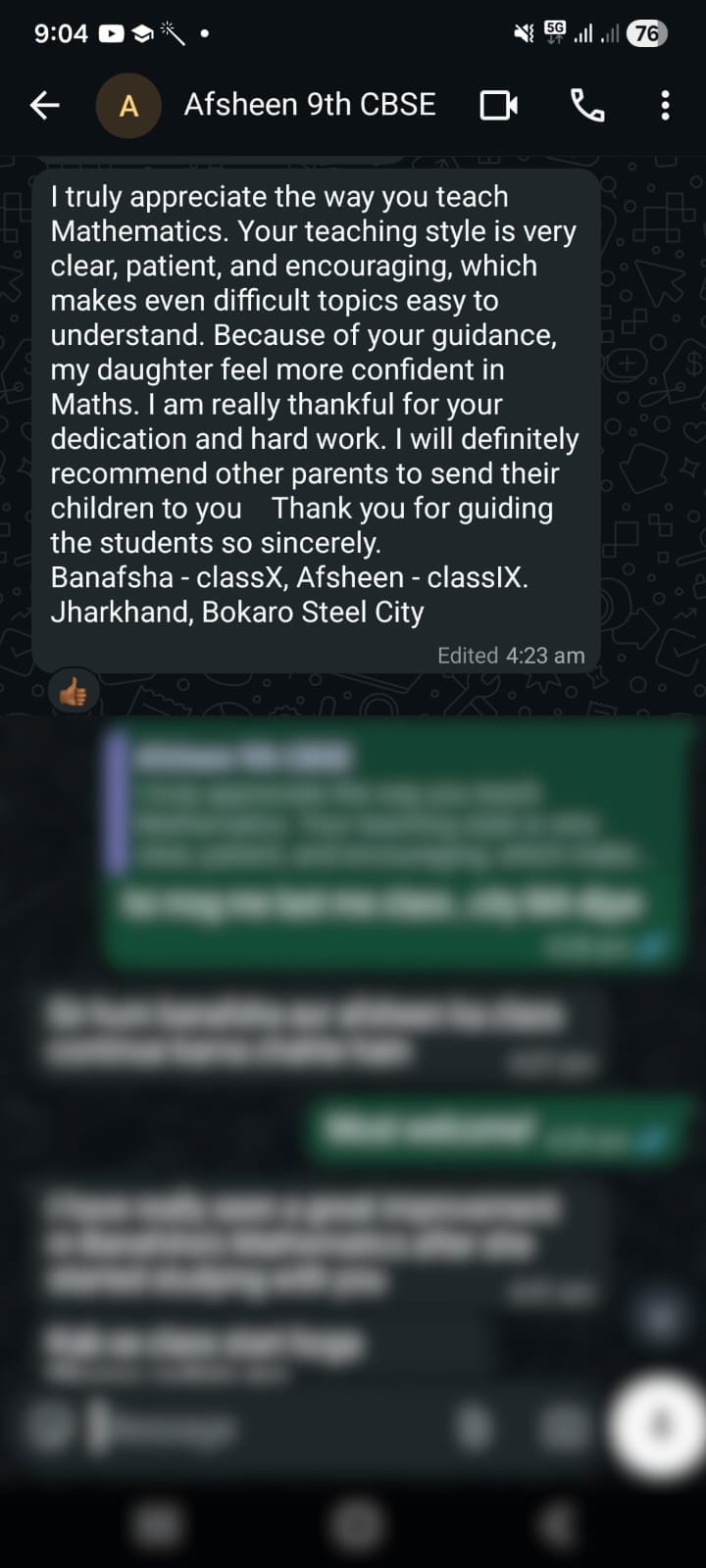 Student WhatsApp Testimonial 1