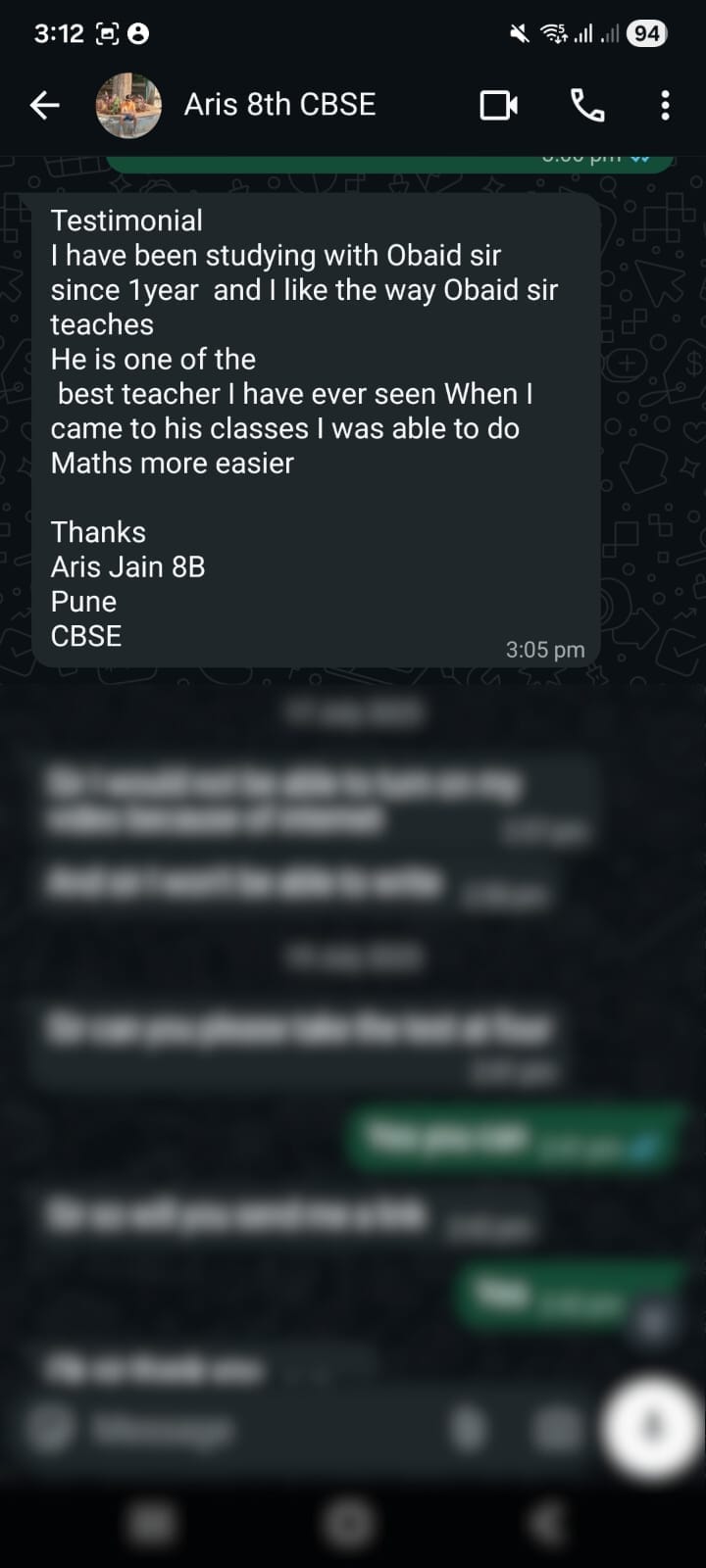 Student WhatsApp Testimonial 10