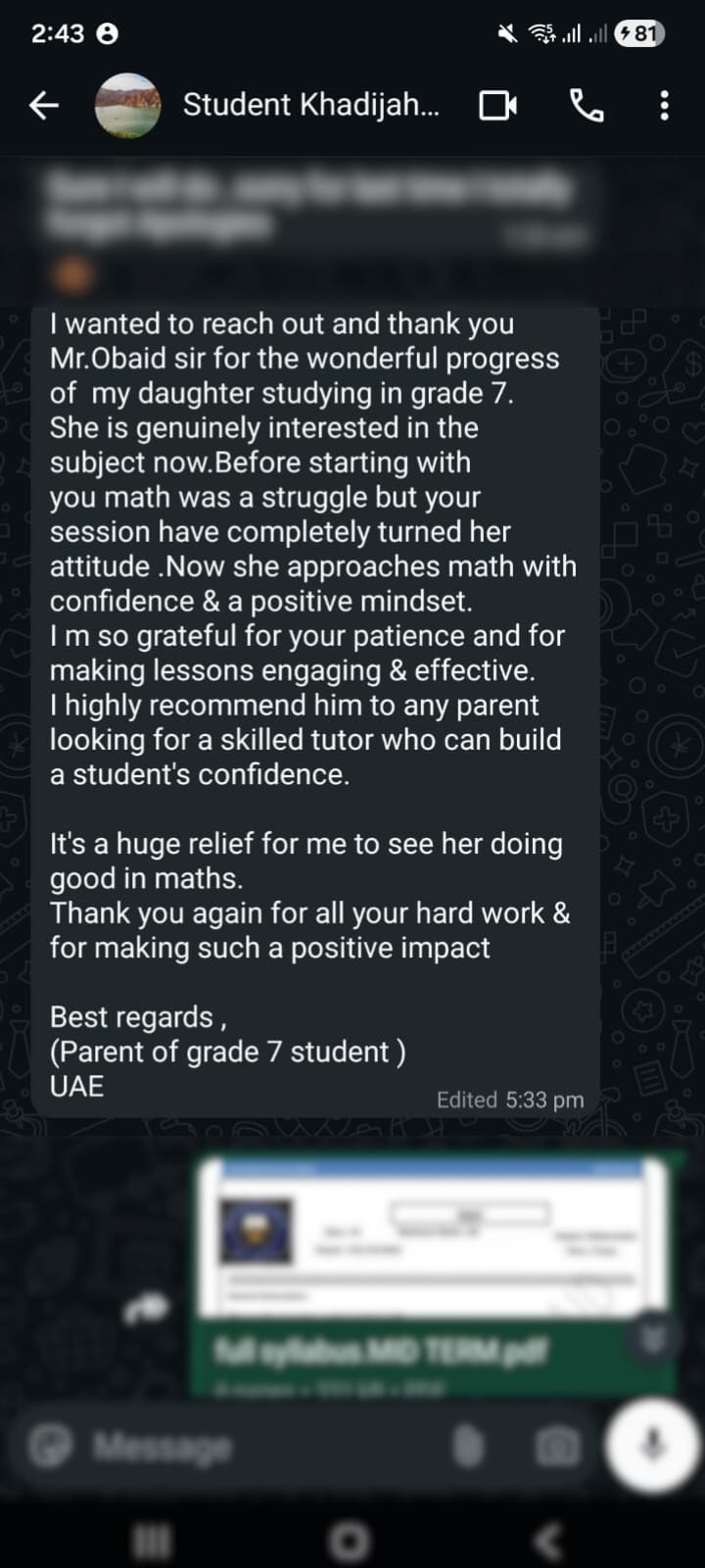 Student WhatsApp Testimonial 6